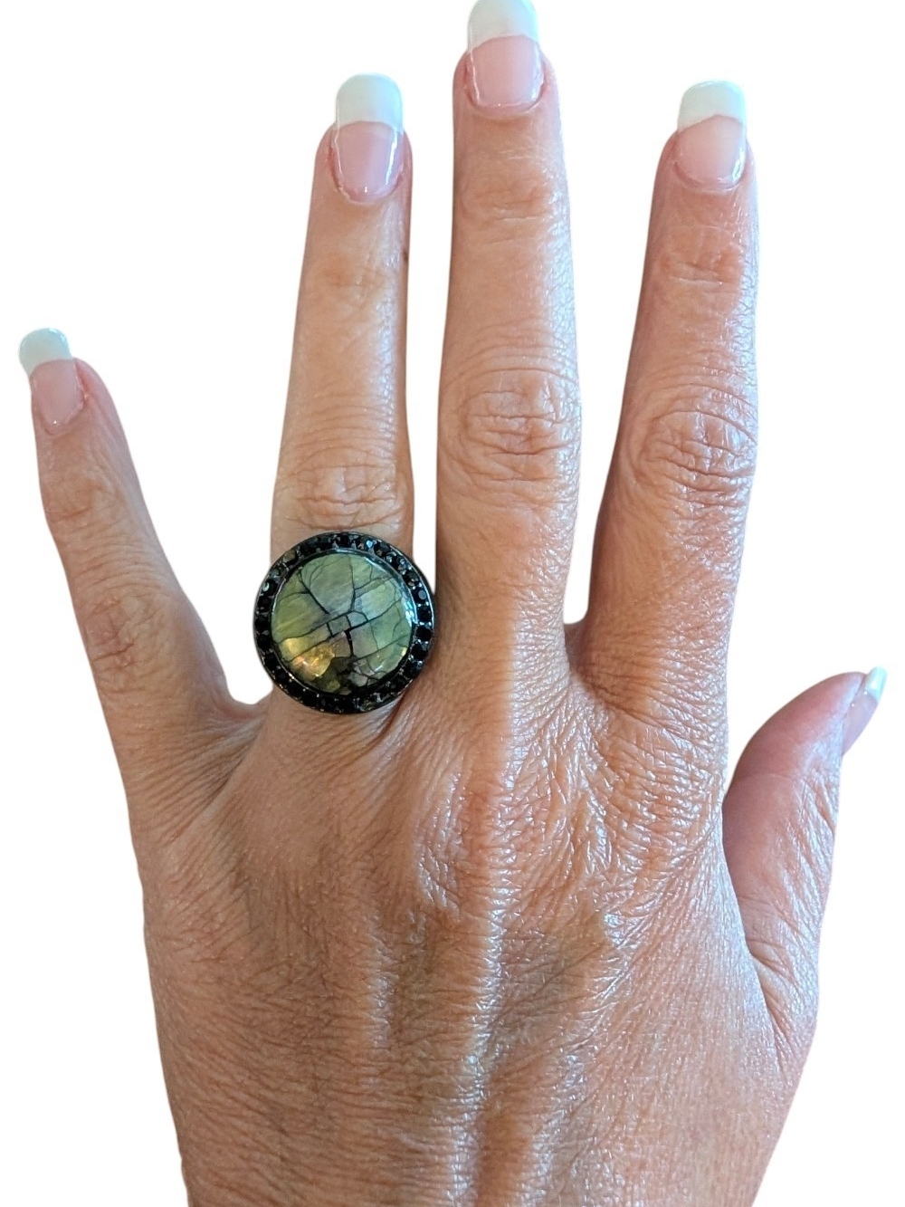 Black and Green Iridescent Stone Cocktail Ring